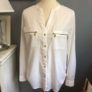 Calvin Klein white zippers white blouse.